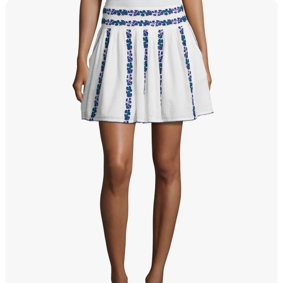 Tory Burch Alexandria Cotton Embroidered Beaded Flowy Summer Skirt - Picture 1 of 11